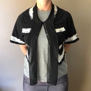 Moth Anthropologie White and Navy Crop T-Shirt Cardigan size Medium